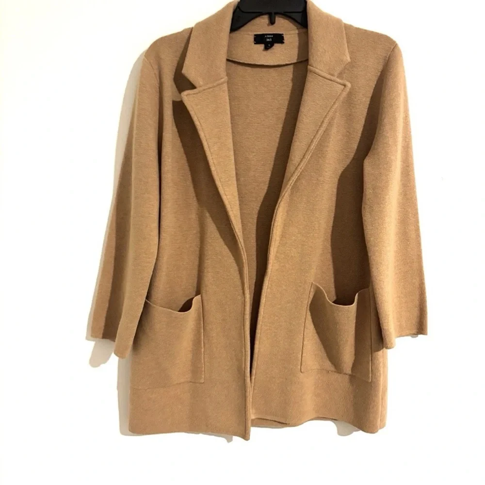 J. Crew Beige Knit Cardigan Preppy Women Cozy Sweater Blazer Sz S Tan Minimalist